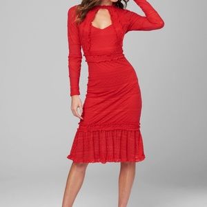 NWT Bebe Dress Ruffle Lace Red Alana Sz 4 & 6